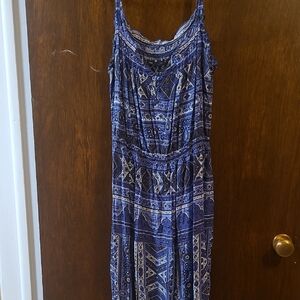 GAP Blue and White Ruched Maxi Sundress